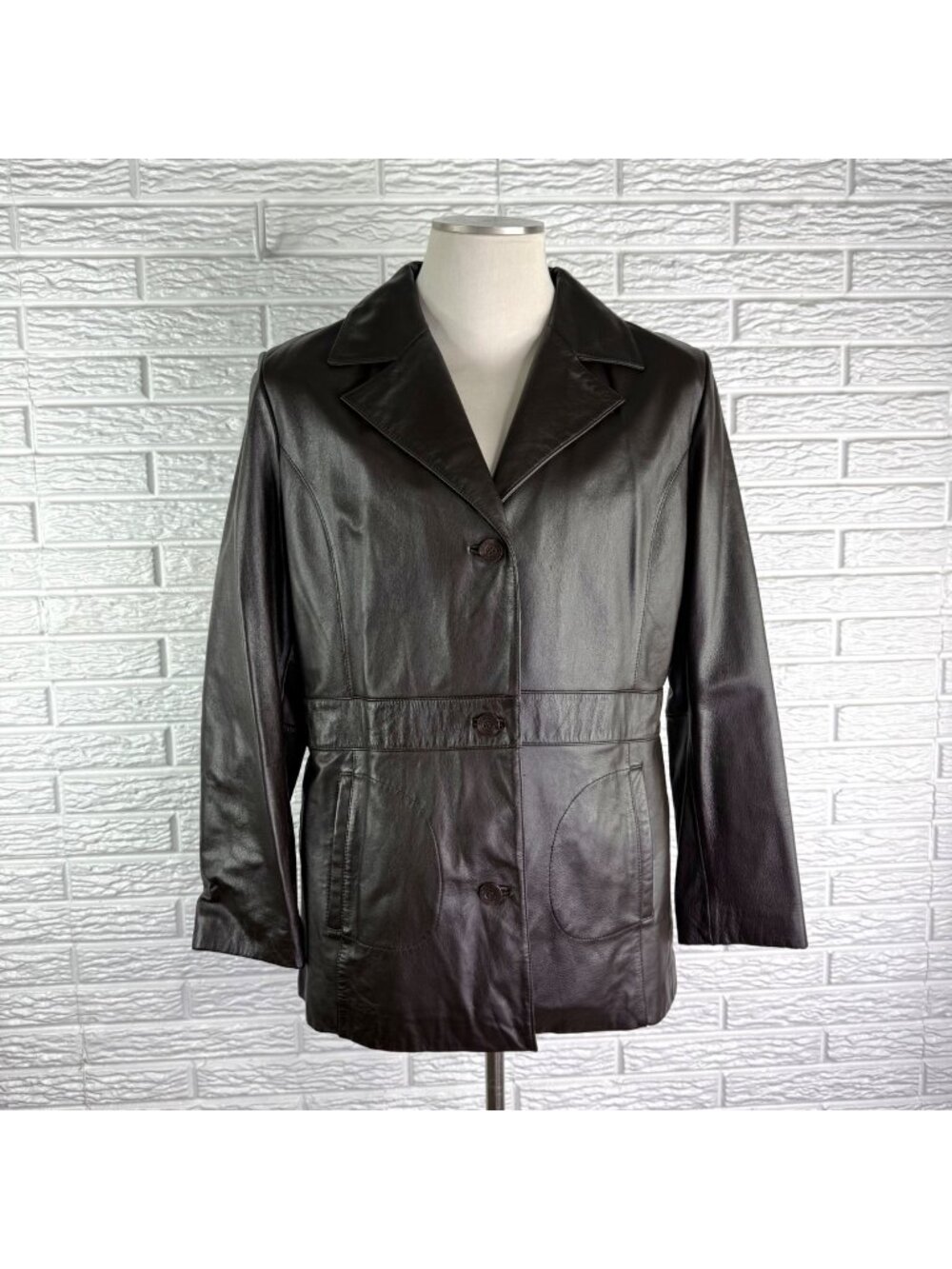 Vtg Wilsons Leather Black Soft Genuine Leather Jacket Notch Lapel Collar Large
